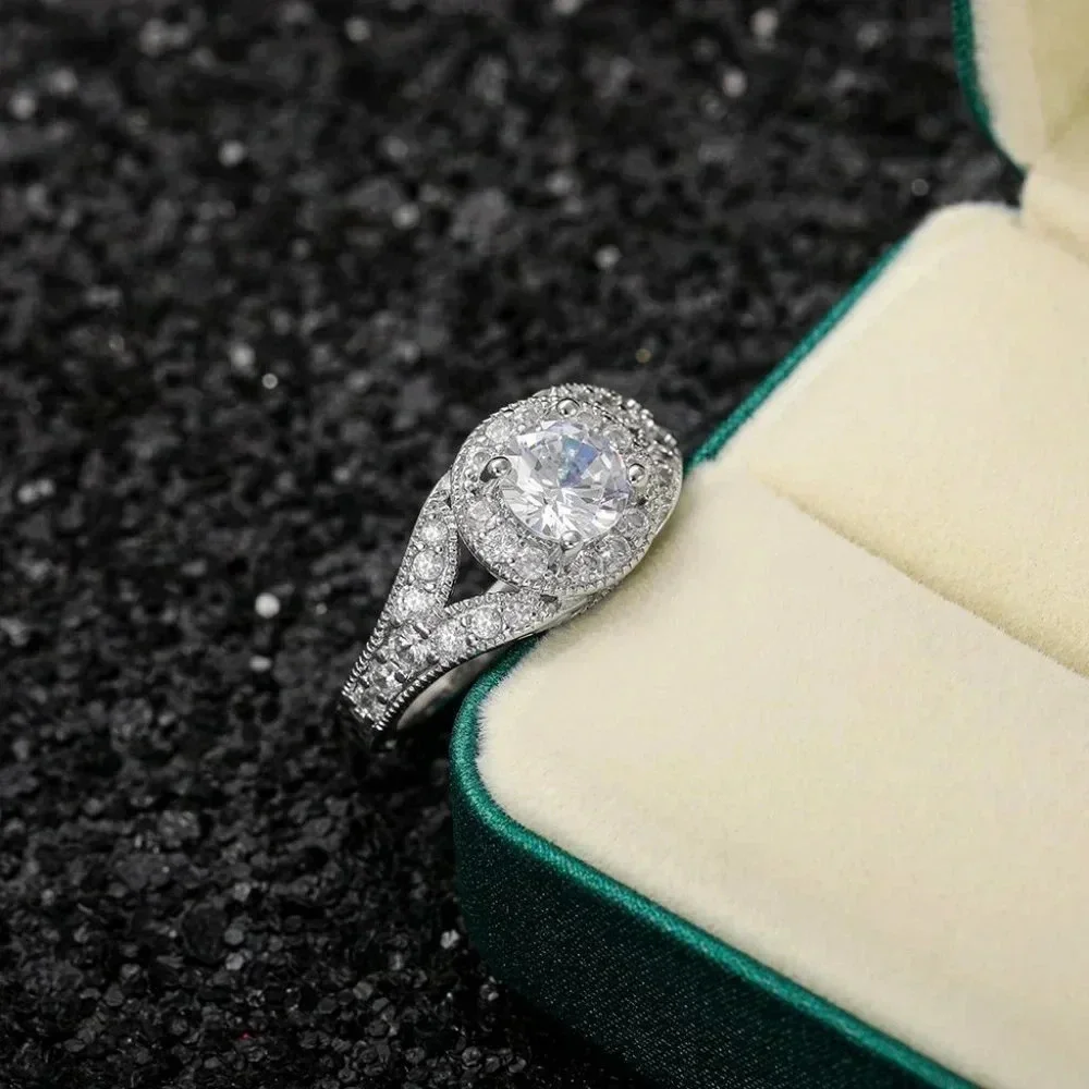 🌸Round Shiny CZ Noble Silver Wedding/Engagement Ring for Women, K808_10